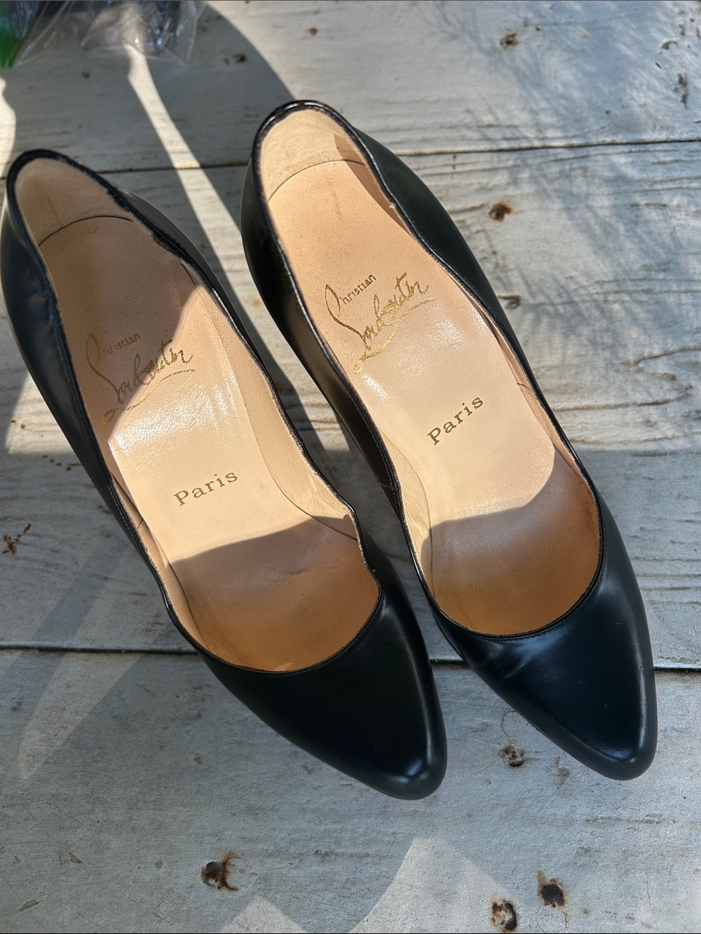 Christian Louboutin Black Pointed-Toe Leather Pumps